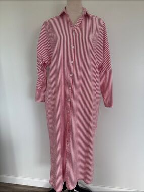 Women’s Pink & White Striped Maxi Shirt Dress